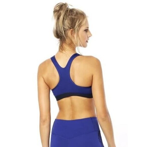 Nike Women Pro Racerback Sports Bra Top Gym Dri Fit Activewear Blue Black Medium - Picture 2 of 6